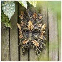 KDMD Green Man Yellow Oak Leaf Wall Plaque - Resin Woodland Folklore Decor