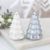 KDMD Iridescent Fir Tree Salt & Pepper Shakers - Set of 2 Ceramic Shakers in White