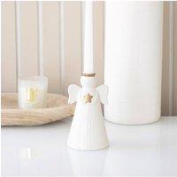 KDMD Star Angel Taper Candle Holder - Off-White Ceramic Angel Candlestick in White
