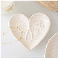 KDMD Off White Angel Wing Heart Trinket Dish - Ceramic Jewellery Dish in Off-White