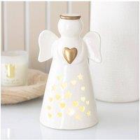 KDMD Large LED Light Up Angel Decoration with Heart - 25cm Ceramic Angel in White