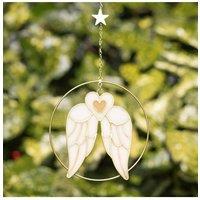 KDMD Angel Wing Hanging Decoration - Resin Circular Frame Keepsake Ornament in White