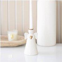 KDMD Heart Angel Taper Candle Holder - Off-White Ceramic Angel Candlestick in White