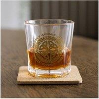 KDMD Celtic Shield Knot Lowball Glass with Cork Coaster - Whisky Tumbler in Clear