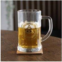KDMD Celtic Triquetra Knot Glass Beer Tankard with Cork Coaster in Clear