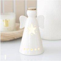 KDMD Small LED Light Up Angel Decoration with Star - White Ceramic Angel