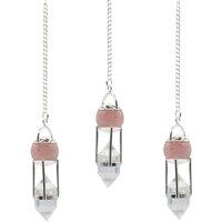 KDMD The Heart Whisperer Double Power Pendulum - Rose Quartz & Clear Quartz in Pink