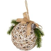 KDMD Small LED White Rattan Bauble with Branches & Ribbon - Lit Ornament