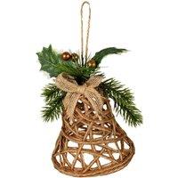 KDMD Natural Rattan Bell Decoration with Branches & Ribbon - Ornament
