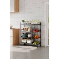 Living and Home Multi-tiered Kitchen Microwave Storage Rack Trolley Cart w/ Wheels, 3 Fruits Vegetables Baskets 80-90cm W in Black | Size: XL