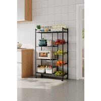 Living and Home Multi-tiered Kitchen Microwave Storage Rack Trolley Cart w/ Wheels, 4 Fruits Vegetables Baskets 80-90cm W in Black | Size: Large