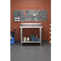 Living and Home 2 Tier Multi-Functional Prep & Work Stainless Steel Table with Backsplash for Kitchen Garage Laundry Outdoor in Silver