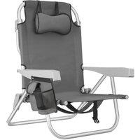 tectake Coral aluminum beach chair, foldable with backpack function in Grey