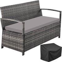 tectake Rattan Garden Bench Vecchia in Grey | Size: 2 Seater