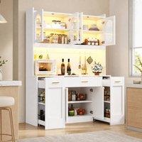 STILVORA Tall Kitchen Cabinet with RGB LED & Drawers White