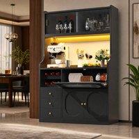 STILVORA Tall Kitchen Cabinet with RGB LED & Storage in Black