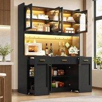 STILVORA Kitchen Cabinet with LED, Drawers & Roll-Out Shelves in Black