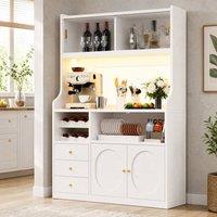 STILVORA Tall Kitchen Cabinet with RGB LED, Glass Doors & 3 Drawers in White