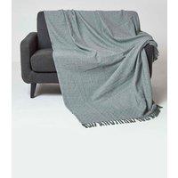 Homescapes Malda Cotton Throw with Tassels in Green | Size: 255 cm x 360 cm