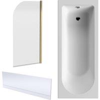 Balterley Round 1700x750 Shower Bath Set - Panel, Brass Round Screen & Leg set in White