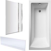 Balterley Square 1700x700 Bath with Panel & Chrome Fixed Screen in White