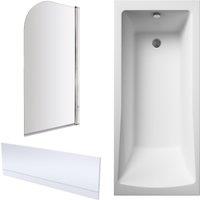 Balterley Square 1700x700 Shower Bath Set - Panel, Chrome Round Screen & Leg set in White