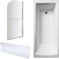 Balterley Square 1700x700 Single Ended Bath - Panel & Chrome Straight Screen with Rail in White