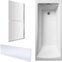 Balterley Square 1700x750 Single Ended Bath - Panel & Chrome Square Screen with Rail in White