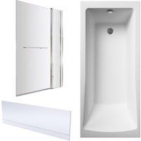 Balterley Square 1700x750 Single Ended Bath - Panel & Square Screen with Rail & Fixed in White