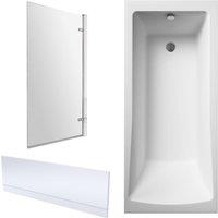 Balterley Square 1700x750 Single Ended Bath - Panel & Chrome Hinged Screen in White