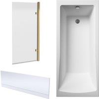 Balterley Square 1700x700 Shower Bath Set - Panel & Brass Hinged Screen in White