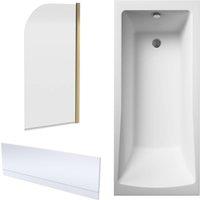 Balterley Square 1700x750 Shower Bath Set - Panel & Brass Round Corner Screen in White