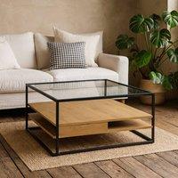 Wyld Haus Wrenna Square Coffee Table Black Steel Frame Wild Oak Effect Shelves