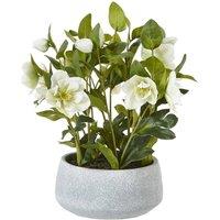 KDMD White Hellebore Faux Plant in Grey Pot - Elegant Home Decor