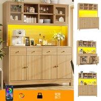 BTM 140cm Buffet Cabinet RGB LED Glass Doors Natural Oak