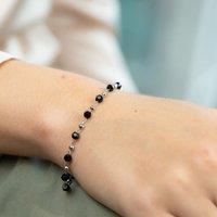The Colourful Aura Women's Black Crystal Beads Indian Mangalsutra Beaded Nazaria Bracelet in Silver | Size: 8 inches