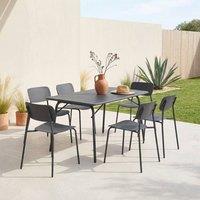 sweeek Folding metal garden table + 6 chairs in Dark Grey