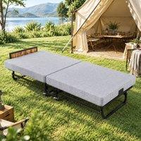 STILVORA Folding Bed 80 x 190 cm with Headboard & USB in Grey