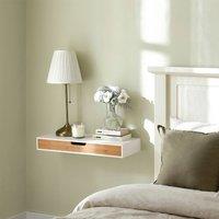 SoBuy Floating Wall Cabinet with Drawer - White & Bamboo