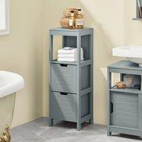 SoBuy Narrow Bathroom Cabinet - 2 Drawers & Open Shelf - H90cm in Grey