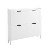 SoBuy Slim Shoe Hallway Cabinet - 4 Flip Doors Storage - Modern Design in White | Size: 100 cm x 15 cm
