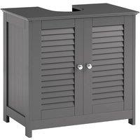 SoBuy Under Sink Bathroom Cabinet - Louvered Doors - Adjustable Shelves in Dark Grey