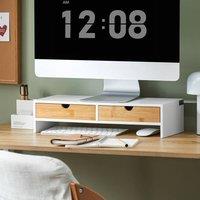 SoBuy Compact Office Storage Riser Monitor Stand with 2 Drawers - H11cm in Natural White