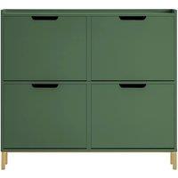 SoBuy Slim Shoe Hallway Cabinet - 4 Flip Doors Storage - Modern Design in Dark Green | Size: 100 cm x 15 cm