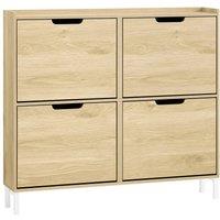 SoBuy Slim Shoe Hallway Cabinet - 4 Flip Doors Storage - Modern Design in Light Oak | Size: 100 cm x 15 cm
