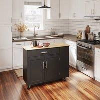 SoBuy Mobile Kitchen Island - Oak-Top - Modern in Black