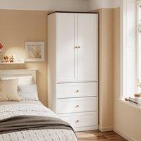 SoBuy Tall 2-Door Wardrobe - Wood-Effect Top - Modern in White | Size: 70 cm