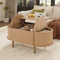 Matteo Adjustable Coffee Table with Storage, Multifunctional Storage Table in Natural