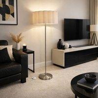 CGC Lighting Lena Brushed Nickel Straight Floor Lamp with Large Scalloped Lampshade in Cream