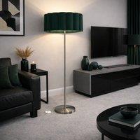 CGC Lighting Lena Brushed Nickel Straight Floor Lamp with Large Scalloped Lampshade in Dark Green